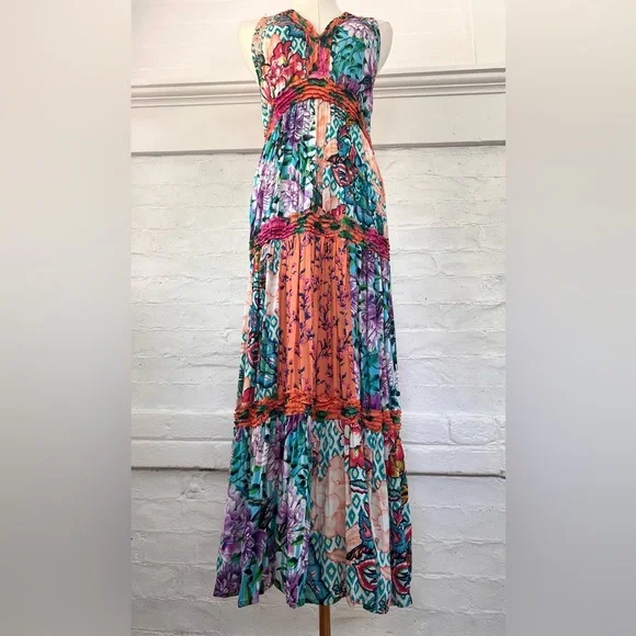 Lula Soul Floral Patchwork Sleeveless Maxi Dress Boho Tiered Sundress - Picture 8 of 15